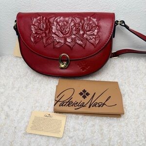 Patricia Nash Rose Tooling Valledoria  Ruby Red Leather crossbody bag